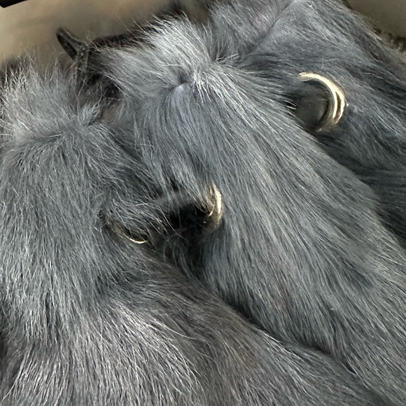 KATE SPADE RARE VINTAGE BLACK LEATHER GREY TONE FAUX FUR DRAWSTRING HANDBAG - Picture 10 of 15